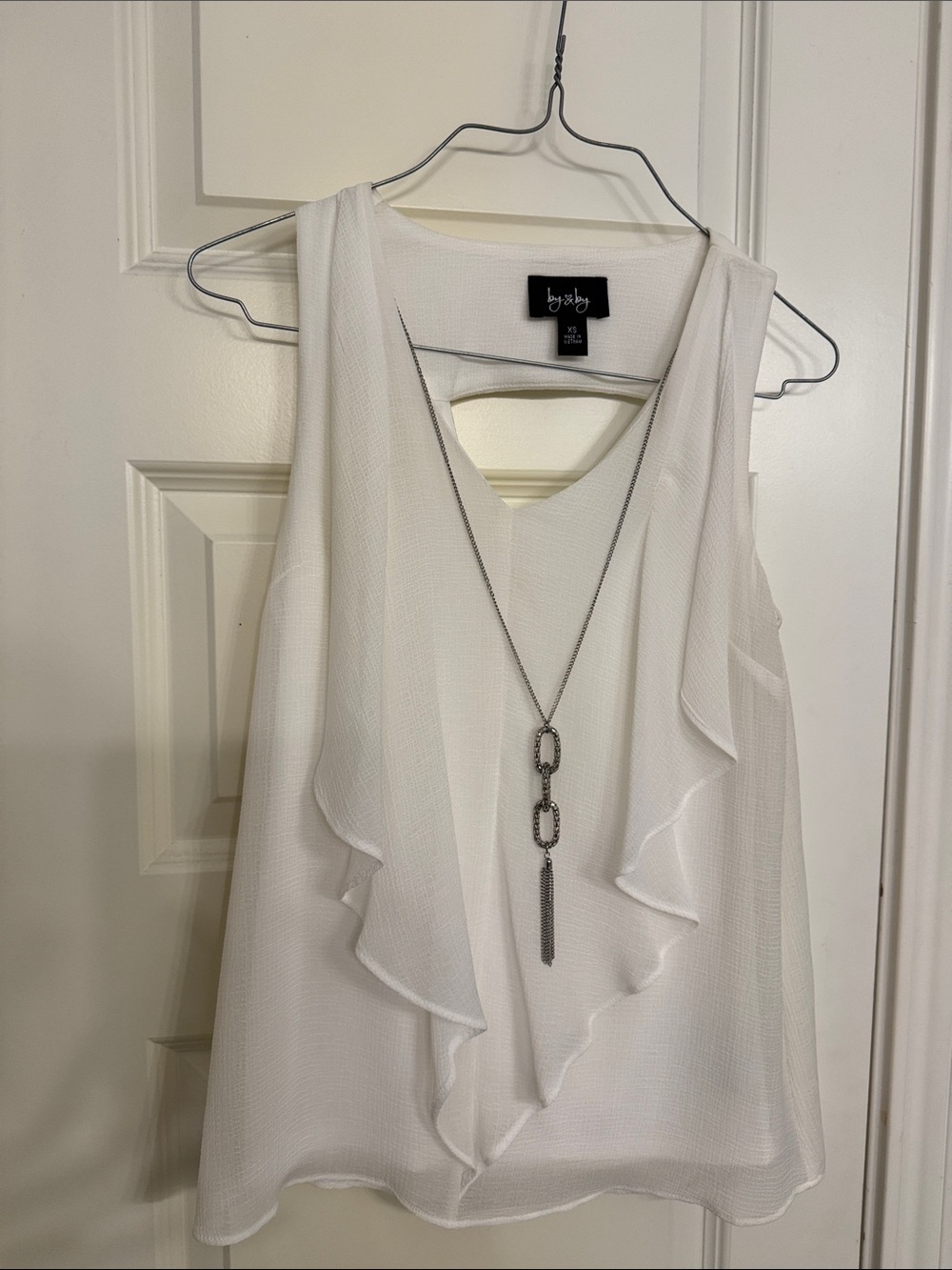by & by White Ruffle Sleeveless V-Neck Blouse